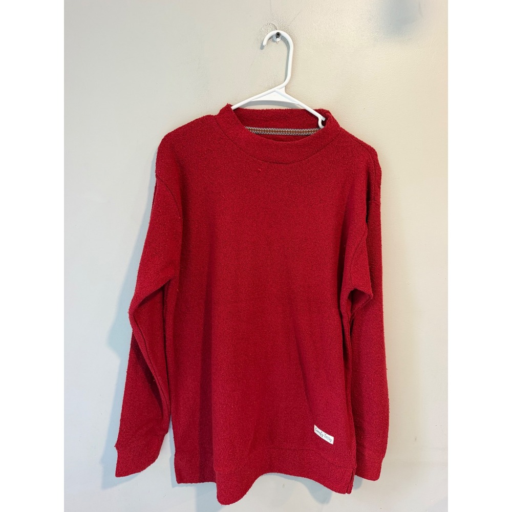Comfy Terry Red Mock Neck Pullover Sweatshirt Medium Cotton Blend Cozy Top